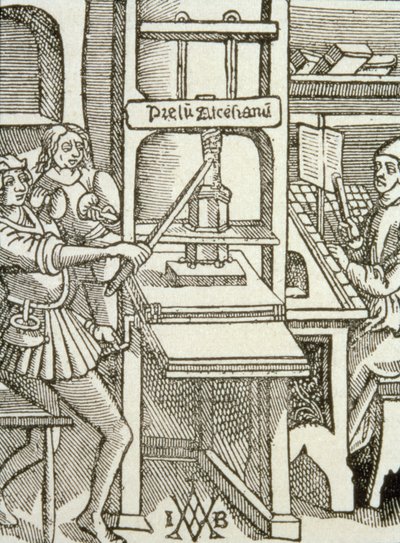 Printing Press of 1498 (from a book printed in that year) by German School